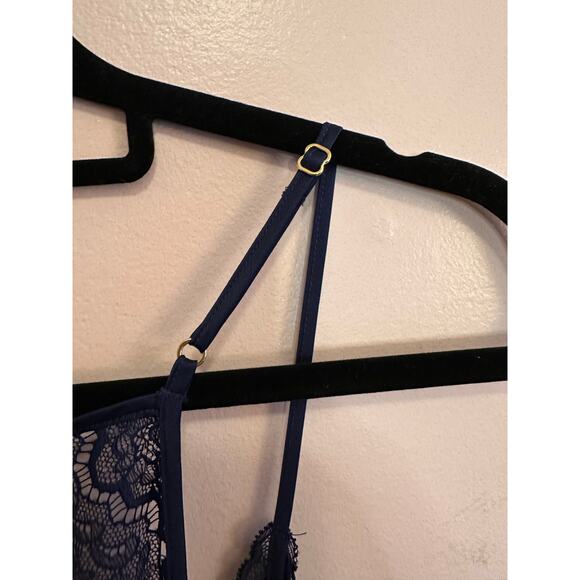 Victoria's Secret Navy Blue Satin Lace Slip Nightie Lingerie Nightgown Large - Picture 9 of 12